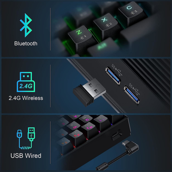 Bluetooth/2.4g/usb 60% mekanisk gaming tastatur Rgb Hotswappable Pbt Keycaps Trådløst/kablet tastatur til Windows Pc Gamer