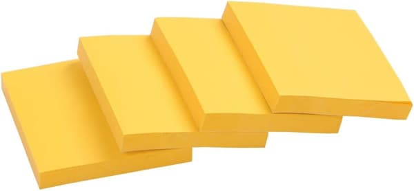 4-pack Super Adhesive Post-It Notes, 7,6 x 7,6 cm, 100 blad per block, (Fluorescerande Gul)