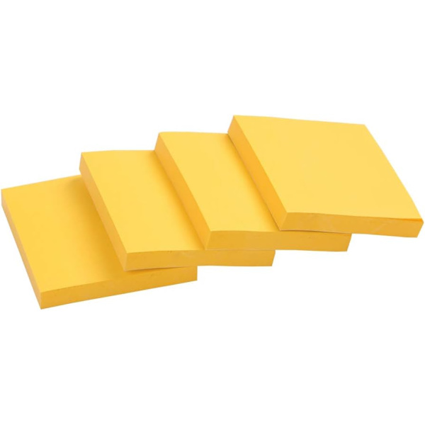 4-pack Super Adhesive Post-It Notes, 7,6 x 7,6 cm, 100 blad vardera, (Fluorescerande Gul)