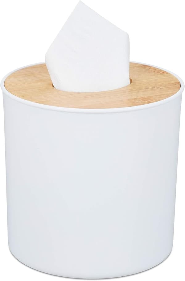 Plastik Tissue Box Bambus Låg Moderne Design Hvid