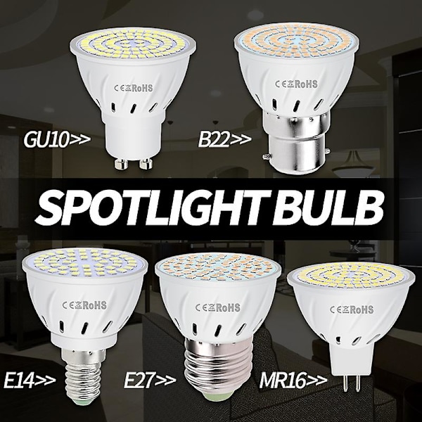 6 stk. GU10 LED Lampe E27 Spotlight Pære 3w 5w 7w Lampara E14 220v GU 10 Bombillas LED MR16 GU5.3 Spotlys B22 Dekoration Ampoul 6 stk. 48 LED'er 220v