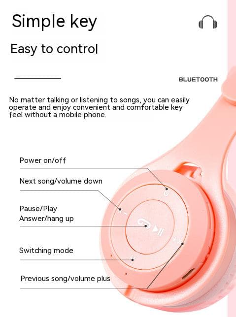 Hörlurar med huvudmontering, trådlöst kort, macaron, utsökt litet kort, mode student bluetooth headset (rosa)-11490