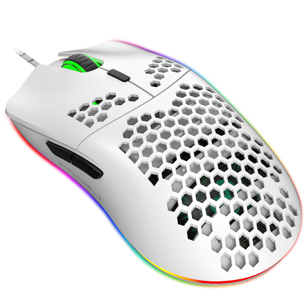 Letvægts gamingmus med 3200 dpi, Rgb-baggrundsbelysning og 7 programmerbare knapper, Honeycomb Shell Gaming Optisk mus (hvid)