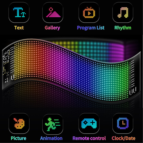 Flexibel RGB LED Matrix Display 16x32 Pixlar Bluetooth Programmerbar Rullande Textpanel för DIY Kläder Väska 70mm*173mm