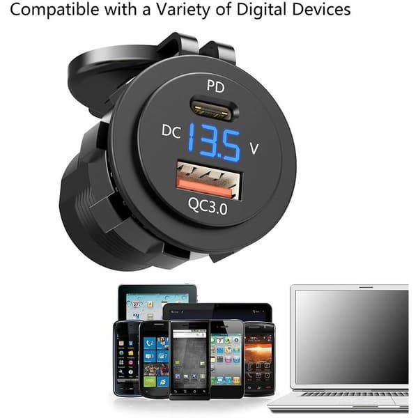 Vanntett QC3.0 Billader, Smart Hurtiglading USB-hode, Kompatibel med Mobiltelefoner, Blå