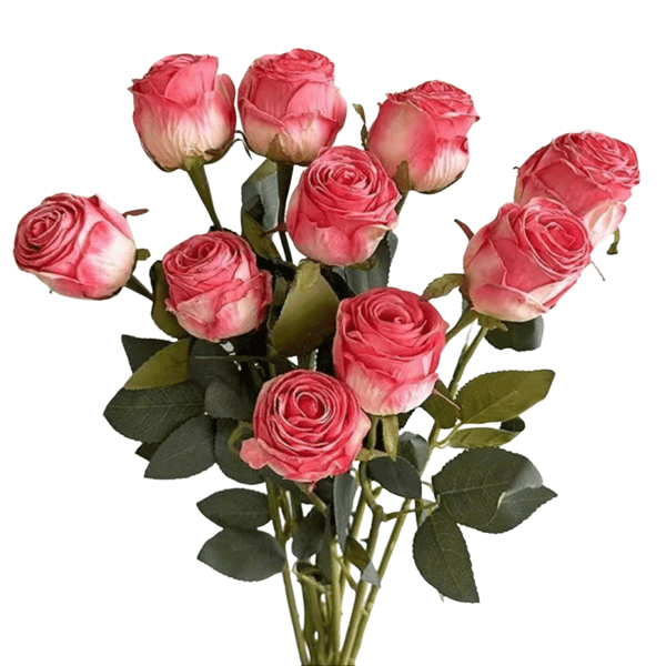 Rose kunstig bukett, mørk rosa, 10 stilker