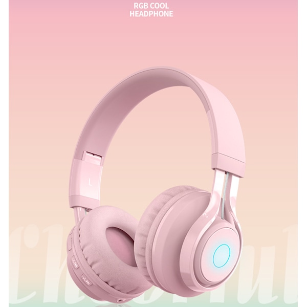 Headset Trådløst Bluetooth Headset Gaming Headset Barn LED-belysning Datamaskin Gaming Headset Rosa
