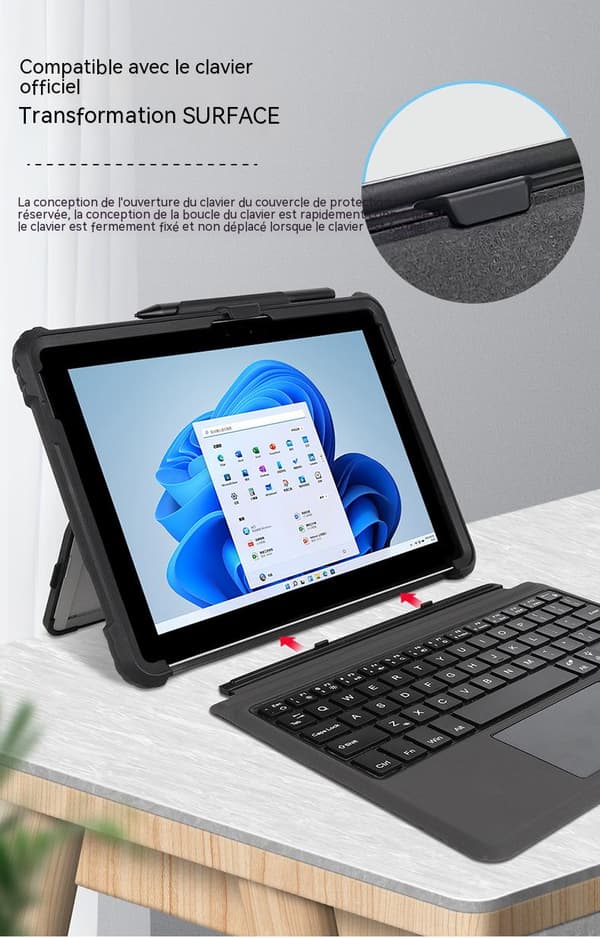 Etui til Microsoft Surface Pro 8, Stødsikkert hårdt etui med støttefod, Transparent mat (uden rem)