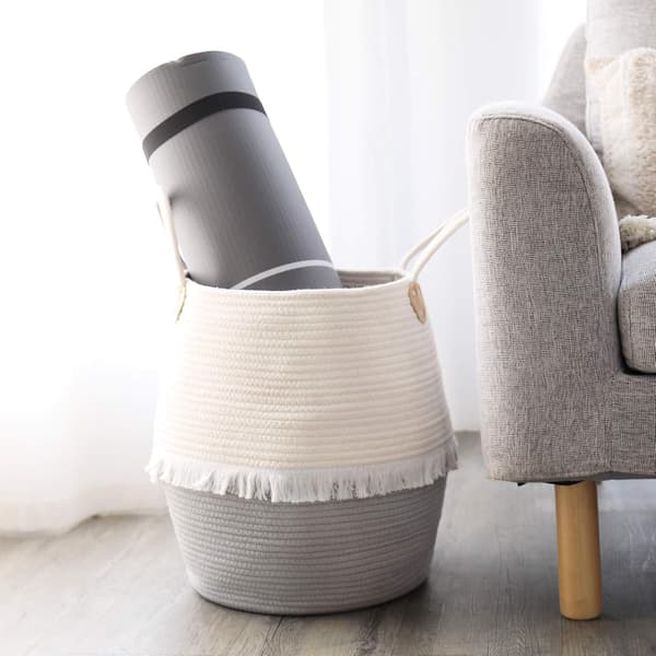 Kleskurv i bomullstau med håndtak, multifunksjonell oppbevaringsboks, off-white A