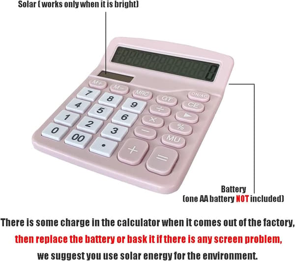 Pink 12 Bit Solar Videnskabelig Lommeregner Skrivebordscomputer til Finanskontor Stor Skærm