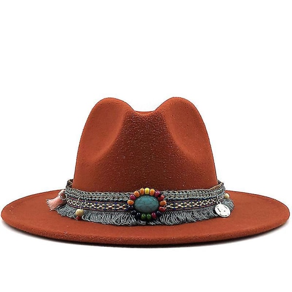 Evago New Mænd Kvinder Bred Skygget Uld Filt Fedora Panama Hat Med Bæltespænde Jazz Trilby Kasket Fest Formel Top Hat I Pink,sort X Xl