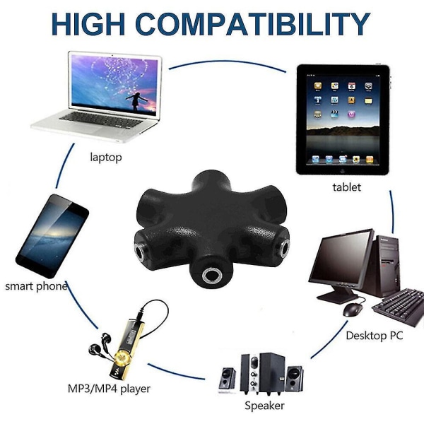 3,5 mm Aux Jack Multi Headset Headset Hörlur Audio Splitter Adapter 5-vägs Black