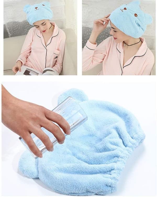 Mikrofiber Hodebånd Badehette Hodebånd Hurtigtørkende Superabsorberende Hette Damer og Jenter Langt Kort Hår Blå