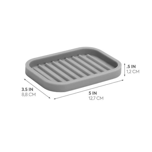 Silikone Sæbeskål, Sæbesparer og Køkkensvamp Holder, Rektangulær, 5\" x 3.5\" x 5\", Grå-14306
