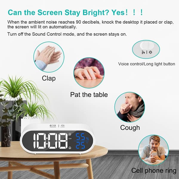 Digital Alarm, LED Digital Clock Digital Alarm Temperatur Snooze 2 Alarm Vit
