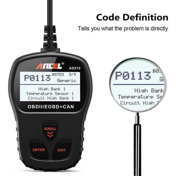 Ad210 Obd Ii Bilscanner til Bil - Automotive Køretøjs Obd2 Scanner Diagnostisk Scanværktøj - Sort