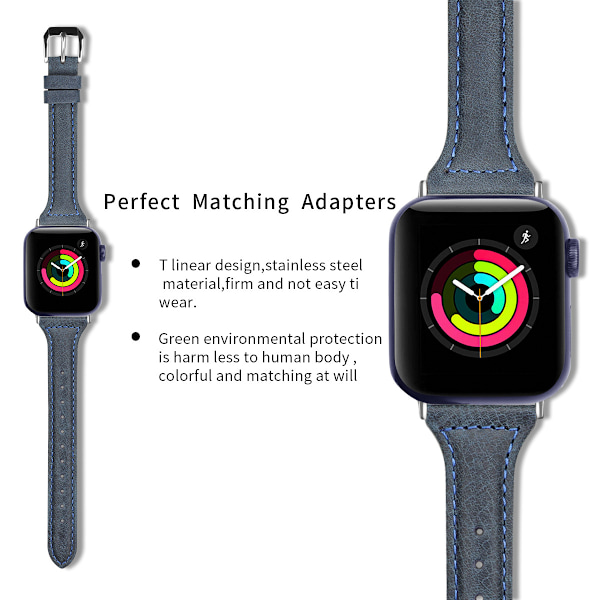 Lærreim kompatibel med Apple Watch7 8, erstatningsreim for menn og kvinner Navy blue 38/40/41mm