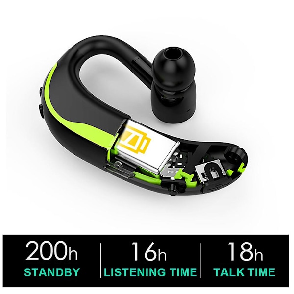 Bluetooth V5.0 -kuuloke, Langaton korvanappi ajamiseen/liiketoimintaan/toimistoon, Handsfree-kuulokkeet, vasemmalle ja oikealle korvalle Black Green