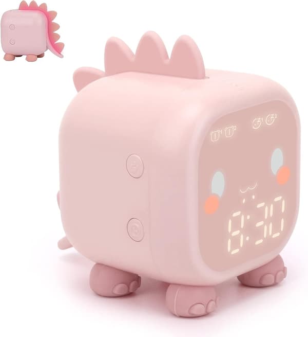 Barn Väckarklocka, Digital Väckarklocka för Barns Sovrum, Väckningslampa med USB Väckarklocka (Rosa)