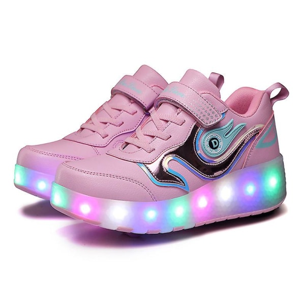 Drenge LED Light Up Rulleskøjter Color Block Kick-Roller Sko Justerbar enkelthjul Pink Charging EU 34=Tag size 36