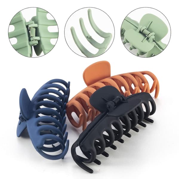 Store hårklyper Matte Plast Hårklyper Sklisikre Store Klyper for Kvinner og Jenter (3 stk)