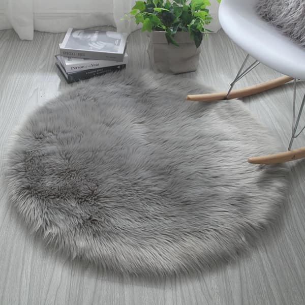 Nordisk Plys Rundt Tæppe Vaskbart Simpel Computerstol Imitation Gulvmåtte Soveværelse Seng Side Sofa Tæppe 40*40cm Grå C