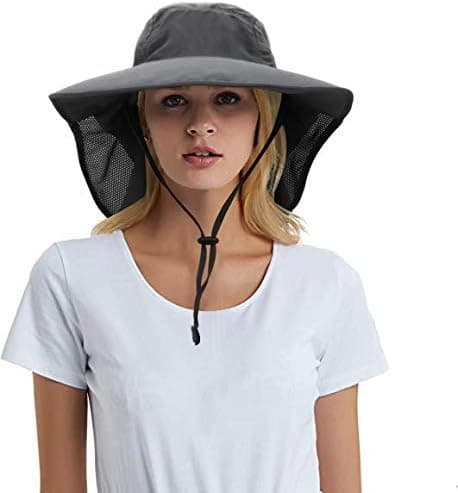 Unisex solhatt, justerbart stort visir med nackskydd för utomhusaktiviteter 55-60 cm mörkgrå