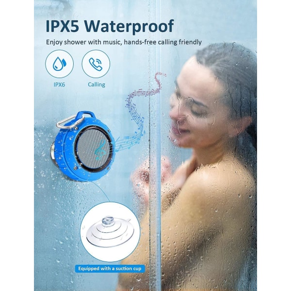 Kannettava Bluetooth kaiutin, LENRUE IPX5 vedenpitävä suihkukaiutin teräväpiirtostereolla, 8 tuntia soittoaikaa, sisäänrakennettu mikrofoni, imukuppi
