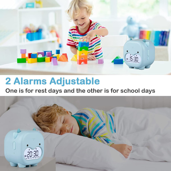Digitalt vækkeur til børn med natlys og 6 alarmtoner, temperaturkalender, foruden uret til hjemmet