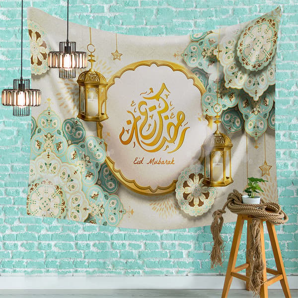 200 x 150 cm Ramadan och Eid Tema Canvas Tryck Tyg Väggkonst för Heminredning