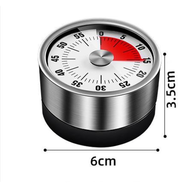 Simpel mekanisk og magnetisk timer. Op til 60 minutter. Nedtællingstid til hørbar alarm. Rustfrit stål