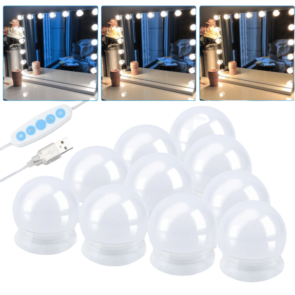 10 LED Speillys for Sminke – USB-drevet, dimbar