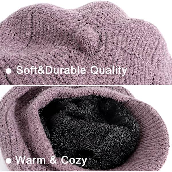 Damer Vinterhatte - Varmt Strikket Visirhat Damer Fleeceforet Varmt Fleece Spids Beret 7
