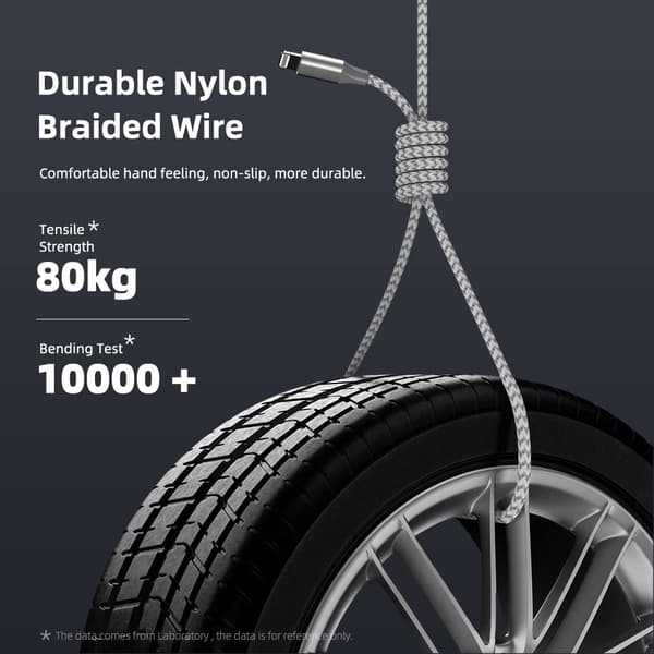 iPhone-lader 3-pakning, 3 m Lightning Nylonflettet kabel Hurtiglading, Slitesterk Apple-ladekabel
