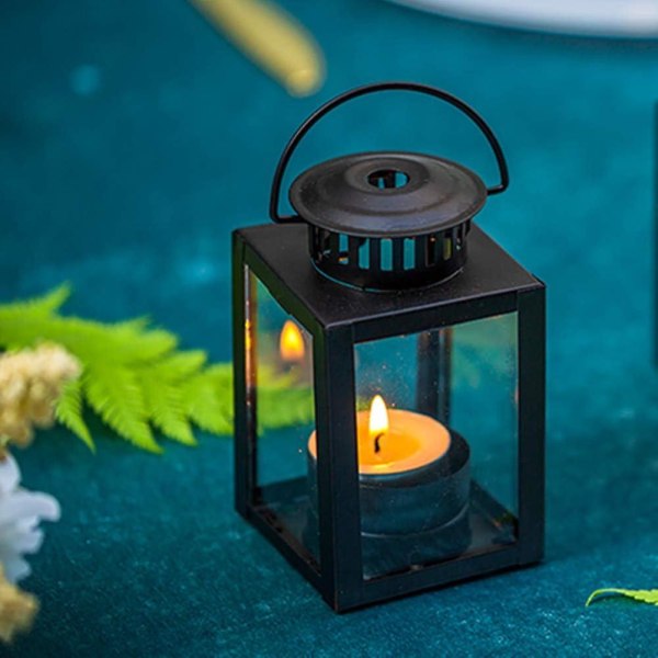 Lygter til stearinlys Havelygter, vintage-stil hængende små lanterner til fyrfadslys, sorte stearinlys fyrfadsstager til indendørs udendørs selv