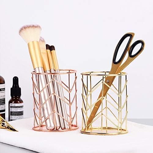 Bordplade Pen Holder, Makeup Børsteholder, Rosaguld Linje Blyantholder (Dimensioner: 9,9 cm H, 8 cm D)
