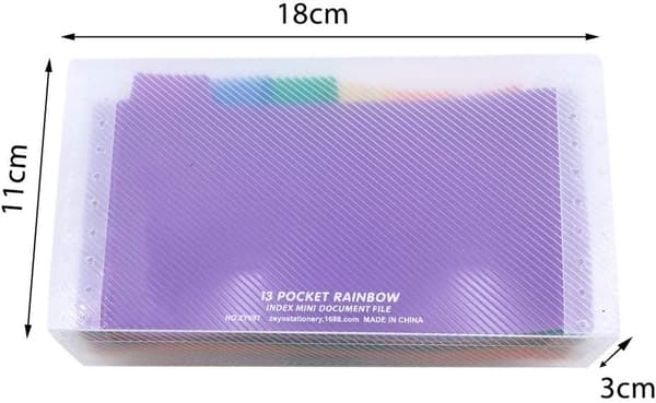 1 stk. Mini mappe, 13 lommer liten trekkspillmappe plast ekspansjonsbillettmappe farget (regnbue)