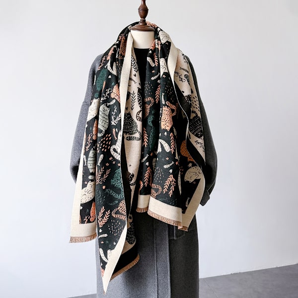 2024 Pashmina-sjal Varm K cashmere-scarf Kvinnors Design Katt Vinter Tjock Pläd Kvinnors Turban Cape 9