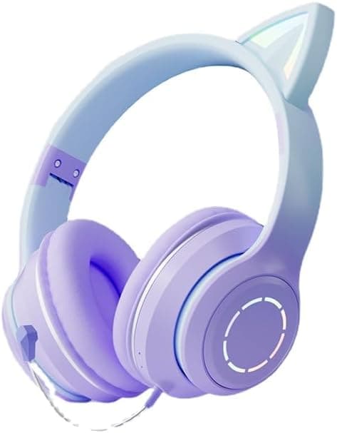 Kattøre Trådløse Bluetooth Hovedtelefoner Lydløse Dobbeltøre 5.2 Tommer Lysende Computer Mobiltelefon Headset med Mikrofon