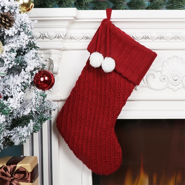 3 styks julestrømper Solide uldsokker juleslikgavestrømper med pompon