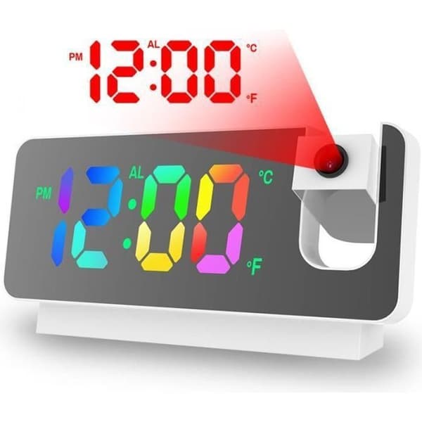 LED Vækkeur Radio Projektion Temperatur Display Spejlskærm