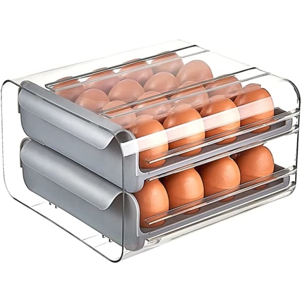 Äggbehållare, plastbricka, dubbelt lager, för kylskåp, ägglåda, portabel, förvaringshylla, för färska ägg, lämplig för kök, hushåll（Gary