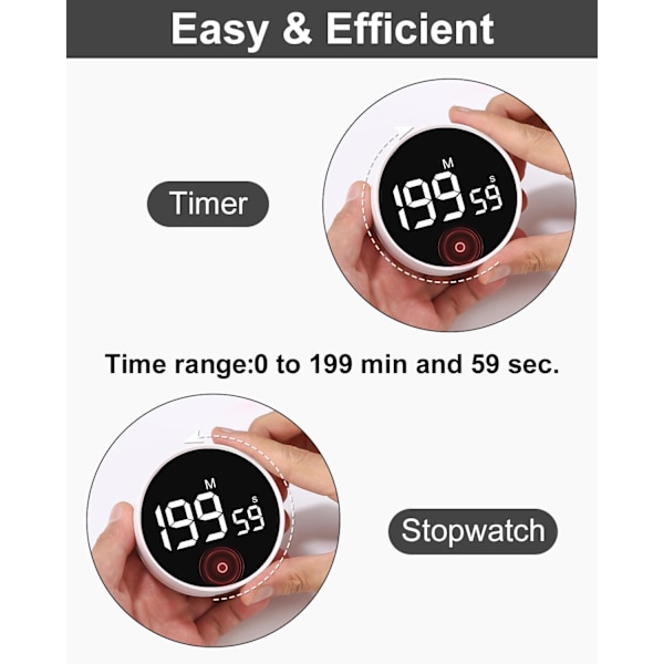 Magnetisk Kjøkkentimer, Digital Nedtellingstimer for Matlagingskurs, Digital Magnetisk Timer med LCD-Skjerm, Tidshåndteringsverktøy - Hvit
