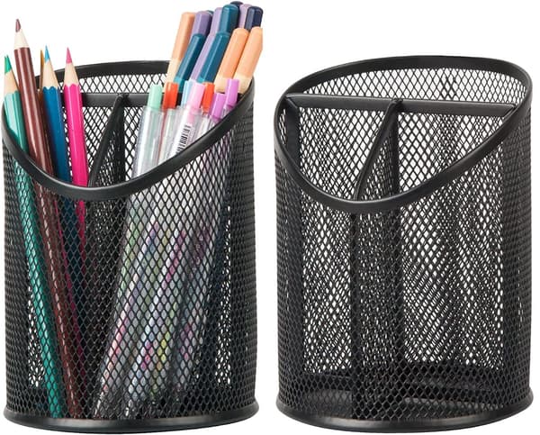 2-pak Blyantholder, Grid Rund Blyantholder, 3 Rum, til Kontor Hjem Skole, Sort-14350