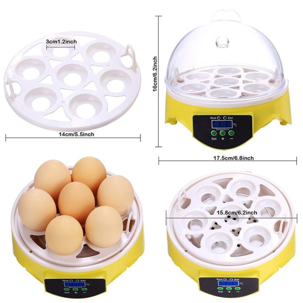 Automatisk digital inkubator kläckningsmaskin 7 ägg höna