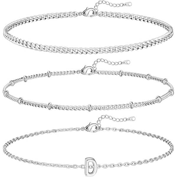 3 stk. Hvidguld Initial Armbånd til Kvinder Fint 14K Guld Armbånd Stak Brev Lænke Charm A-Z Monogram Armbånd Anti-Misfarvning Smykker