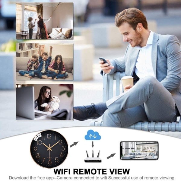 Dold kamera Mini Wifi Kamera Väggklocka HD Smart Home Security Monitoring Mikrokamera för fjärrövervakning Gold