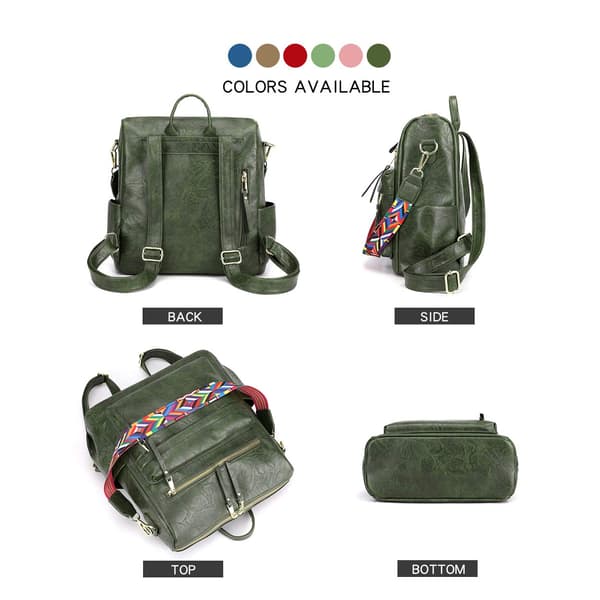 Dame Mode Rygsæk Tasker Multipurpose Design Håndtasker og Skuldertaske PU Læder Rejsetaske Mørkegrøn B