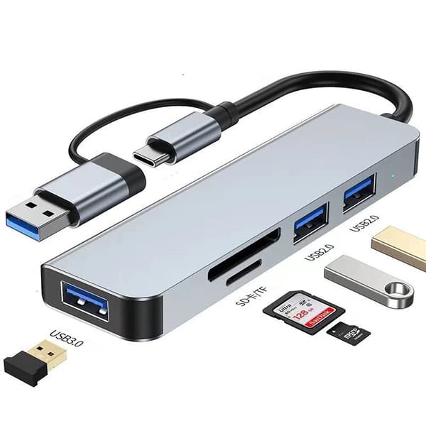 5 i 1 USB 3.0 Type-C-hubb med SD TF-kortläsare Multiportadapterdocka för bärbar dator och stationär dator