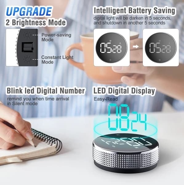 Køkken Timer Digital Magnet Timer LCD Display, Tidsstyringsværktøj 78*27.5mm Sort 1 Styk